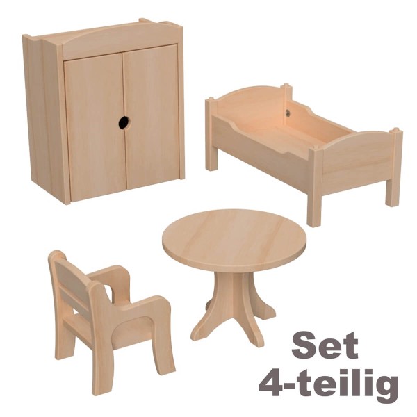 Puppenmöbel Set Natur 4-teilig